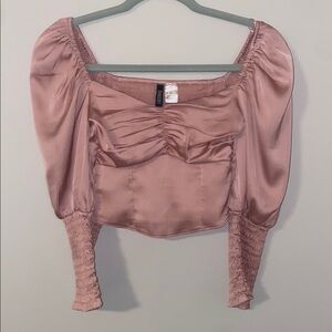 SHEIN Pink Puff Sleeve Crop Blouse